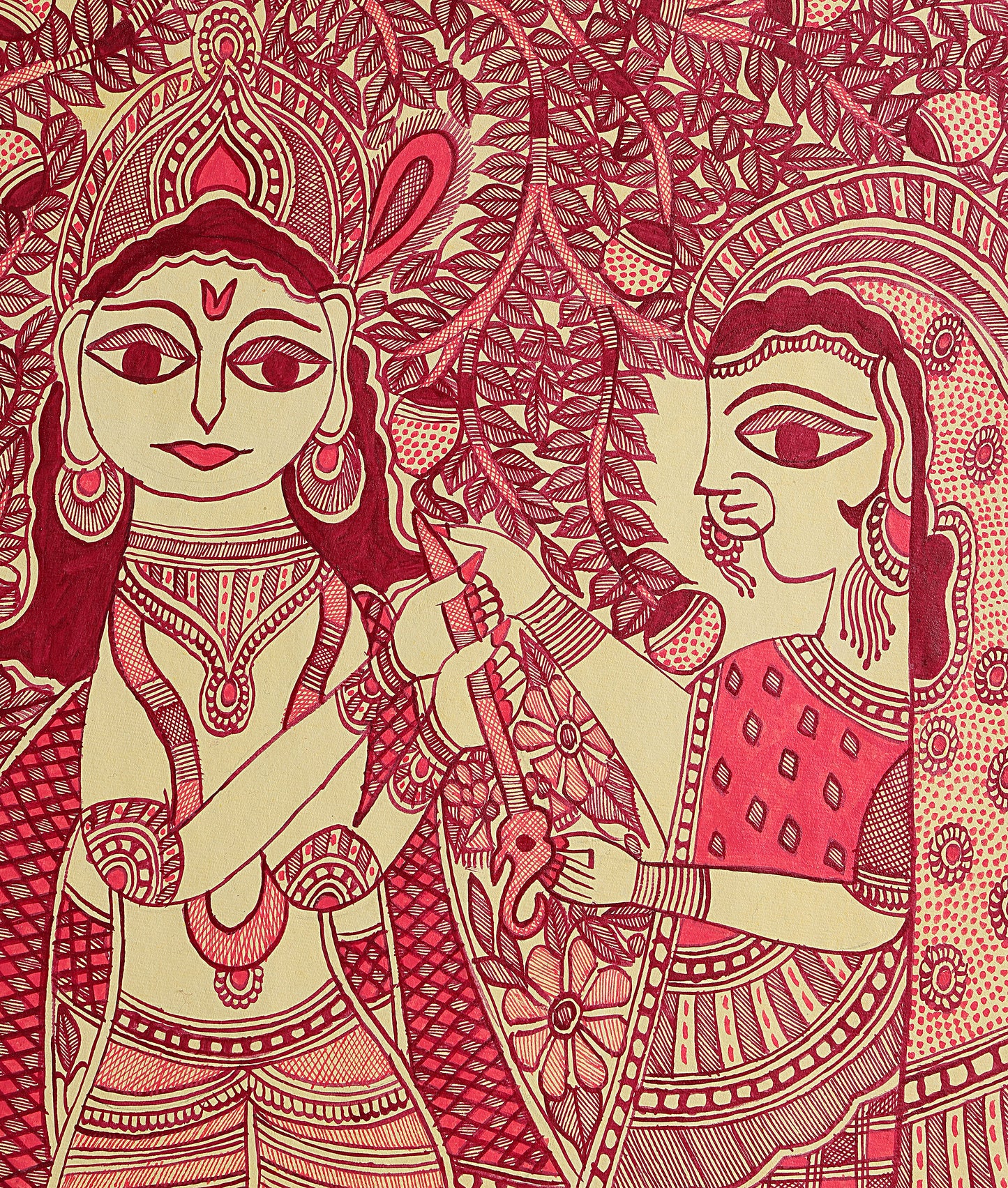 When Krishna Met Radha - Madhubani Painting