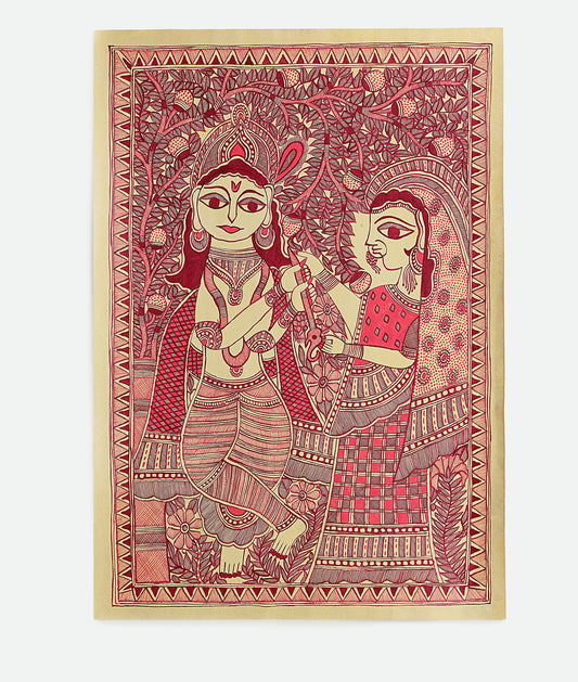 When Krishna Met Radha - Madhubani Painting